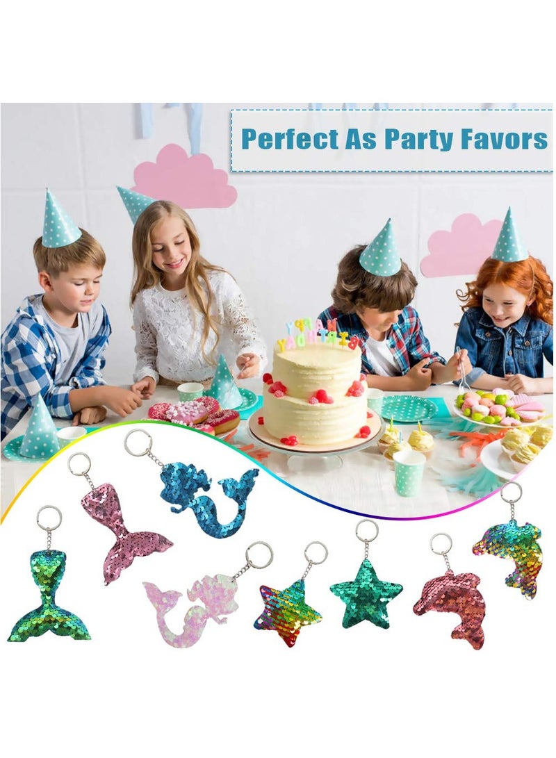 Sequin Keychains, Reversible Mermaid Glitter Flip Keychains Animal Sequin Key Chains Theme Party Gift Bags for Kids' Birthday Party Favors Supplies 4 Styles, 20 Pcs - Image 5